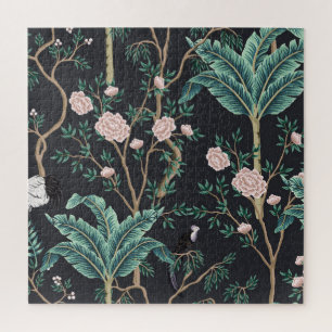 Quebra-cabeça Aves Exóticas Chinoiserie: Muro de Árvores de Bana