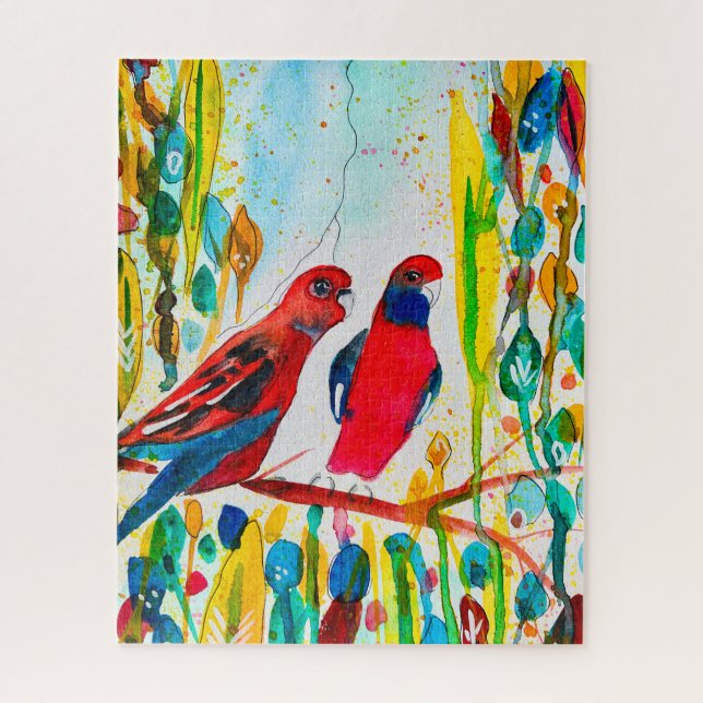 Quebra-cabeça Aves rosella na arte aquática das árvores (Vertical)