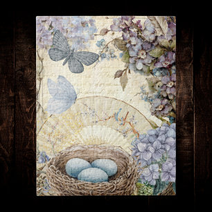 Quebra-cabeça Aves Vintage Ovos e Penas Nest Hydrangea