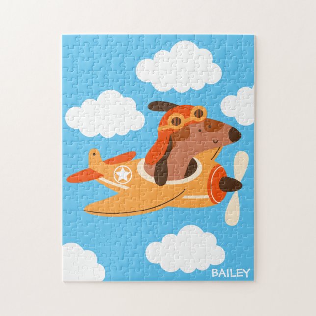 Quebra-cabeça Avião Voador Piloto Cachorro, Personalizado (Vertical)