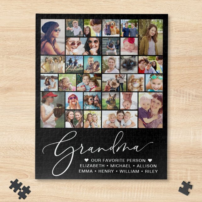 Quebra-cabeça Avó 30 Colagem de Fotos Preto (Grandma 30 Photo Collage Black Jigsaw Puzzle)