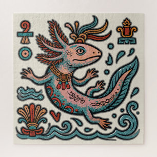 Quebra-cabeça Axolotl Asteca Xolotl pedra erodida tribal boho ar