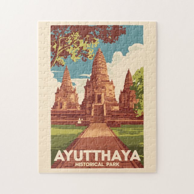 Quebra-cabeça Ayutthaya Historical Park Illustration Viagem Art (Vertical)