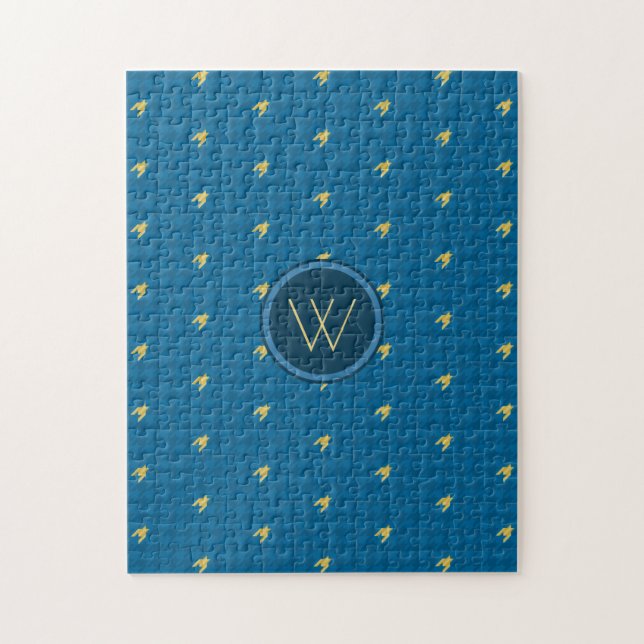 Quebra-cabeça Azul com Xadrez de Realce Dourado Puzzle (Vertical)