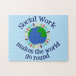 Quebra-cabeça Azul de cotação mundial do trabalho social Inspira