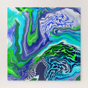 Quebra-cabeça Azul e Verde limão Marble Swirls 