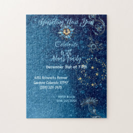 Quebra-cabeça Azul Espumante Ano Novo Estrelas de Brilho Festa F