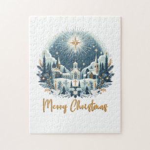 Quebra-cabeça Azul Feliz Natal e ouro