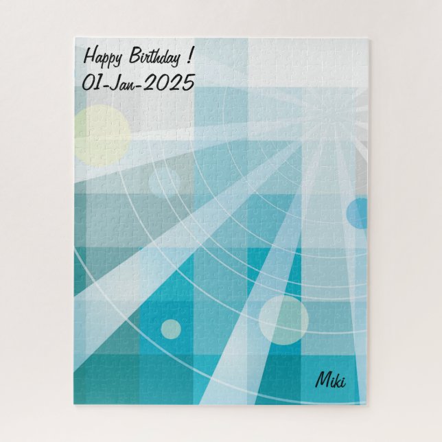 Quebra-cabeça Azul Geometórico Moderno Personalizado (Vertical)