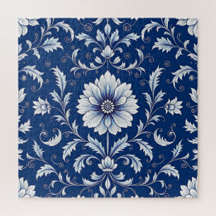 Quebra-cabeça Azul Marinho Porcelana Padrão Floral
