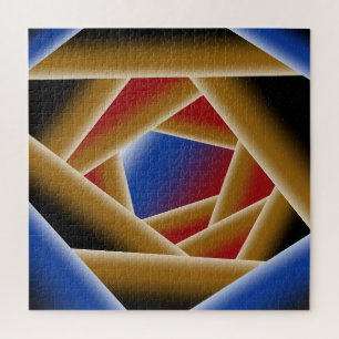 Quebra-cabeça Azul Negro Vermelho Dourado Abyss Abstrato Art