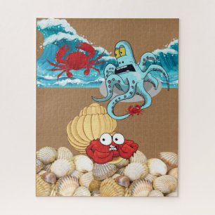Quebra-cabeça Azul Octopus Crab Praia Conchas Oceâ