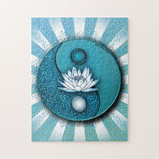 Quebra-cabeça Azul Yin Yang Lotus (Vertical)