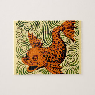 Quebra-cabeça Azulejo Antigo Peixe Arte Antiga de Morgan