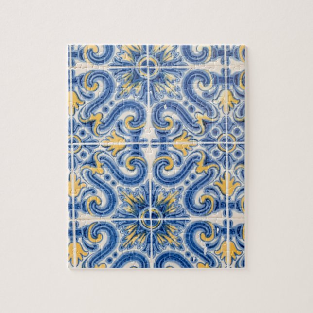 Quebra-cabeça azulejo azul e amarelo, Portugal (Vertical)
