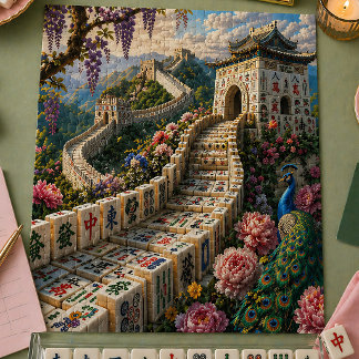 Quebra-cabeça Azulejo Cênico Floral Pavão da Grande Muralha Mahj