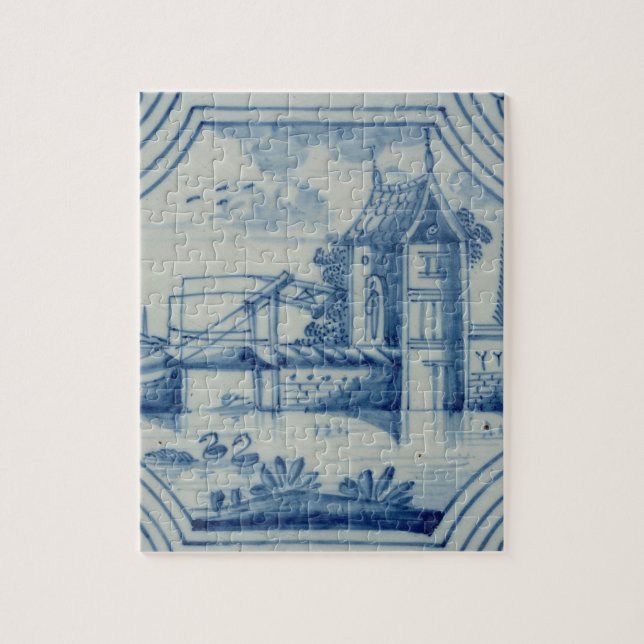 Quebra-cabeça Azulejo de Delft que mostra um drawbridge sobre um (Vertical)