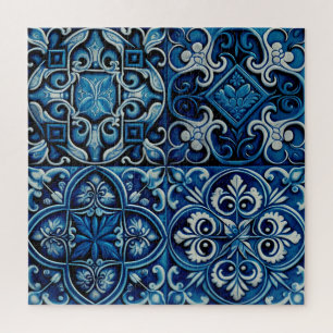 Quebra-cabeça Azulejo de mosaico marinho azul. padrão abstrato f