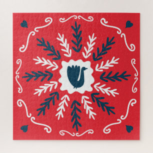 Quebra-cabeça Azulejo de Natal Folk Doodle Art