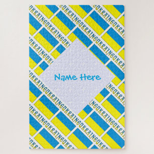 Quebra-cabeça Azulejo Personalizado com Nome em Azul e Bandeira 