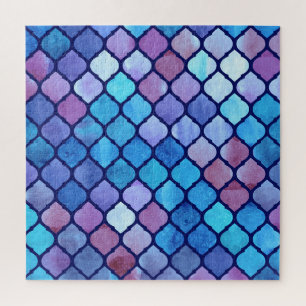 Quebra-cabeça Azulejos Árabes Geométricos Abstratos em Aquarela