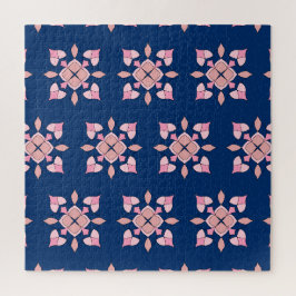 Quebra-cabeça Azulejos Florais Geométricos Rosa e Azul Marinho