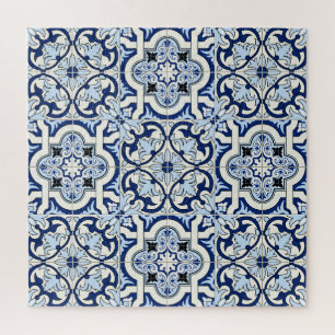 Quebra-cabeça Azulejos marroquinos: Padrões azuis lindos.