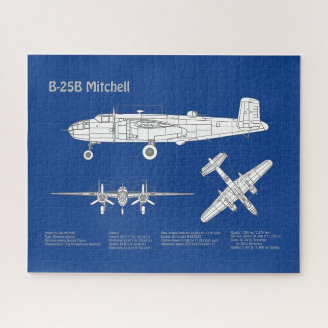 Quebra-cabeça B-25B Mitchell Doolittle - Airplane Blueprint ABD (Horizontal)