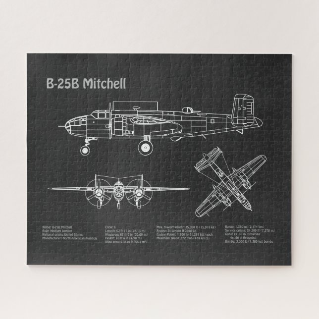 Quebra-cabeça B-25B Mitchell Doolittle - PD de avião Blueprint (Horizontal)