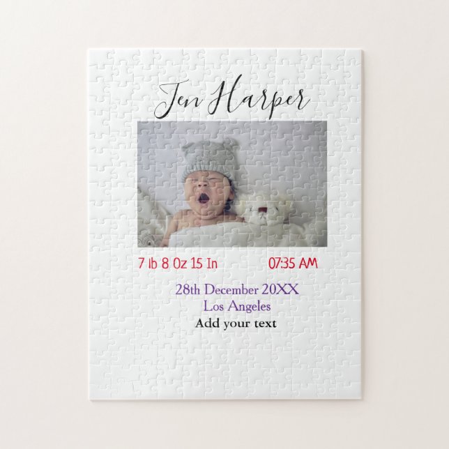 Quebra-cabeça Baby birth stats add name place date keepsake memo (Vertical)