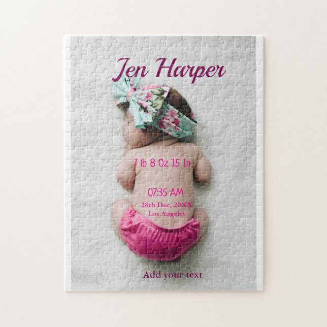 Quebra-cabeça Baby birth stats add name place date keepsake memo (Vertical)