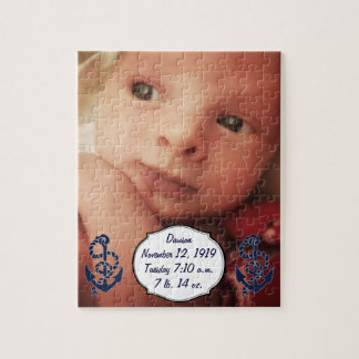 Quebra-cabeça Baby Boy Birth Stats Náutica Marinho Anchor Padrão