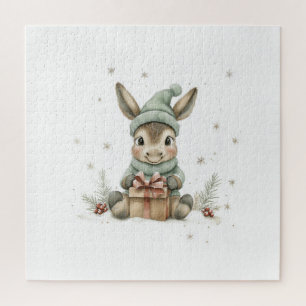 Quebra-cabeça Baby Donkey no inverno Papai Noel dá 4
