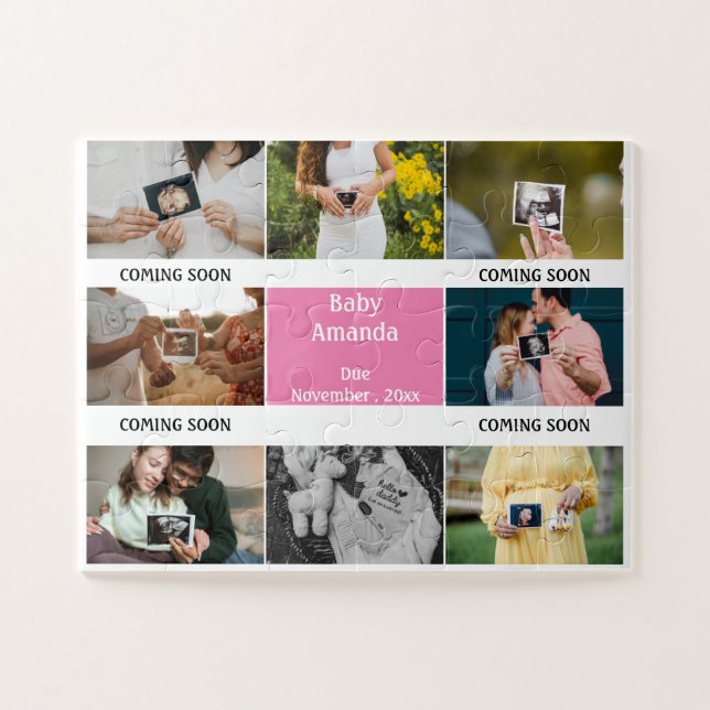 Quebra-cabeça Baby Photo Name Coming soon Pregnancy Announcement (Horizontal)