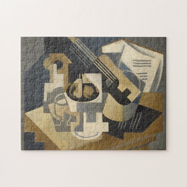 Quebra-cabeça Bacia em uma mesa, 1918 da guitarra e de fruta (Horizontal)