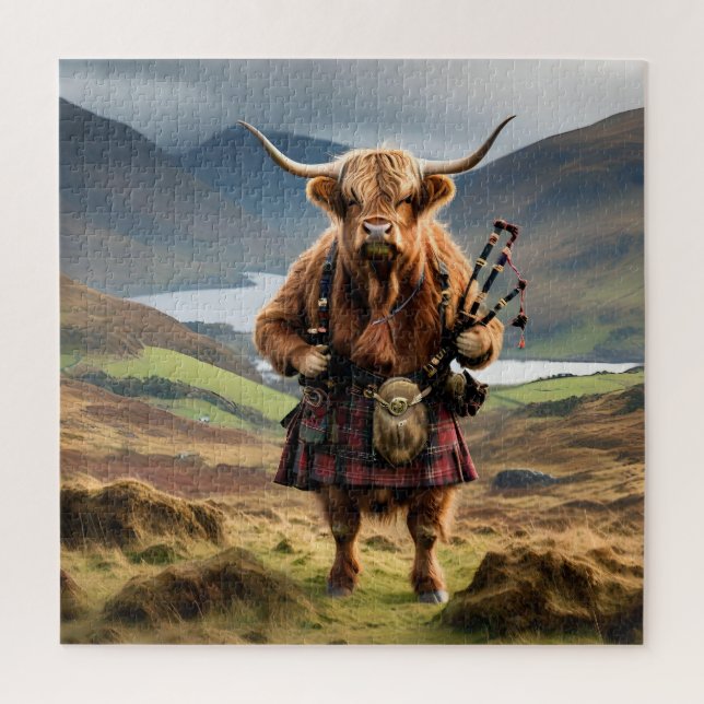 Quebra-cabeça Bagpiper Highland Cow (Vertical)