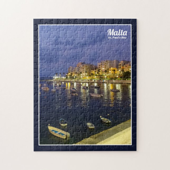 Quebra-cabeça Baía de São Paulo em Malta à Noite Ilha Mediterrân (Vertical)