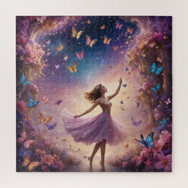Quebra-cabeça Bailarina dos Sonhos com Borboletas e Flores (Vertical)