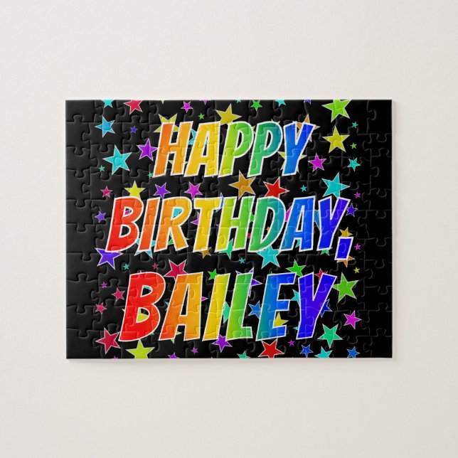Quebra-cabeça "BAILEY" Primeiro Nome, Diversão "FELIZ ANIVERSÁRI (Horizontal)