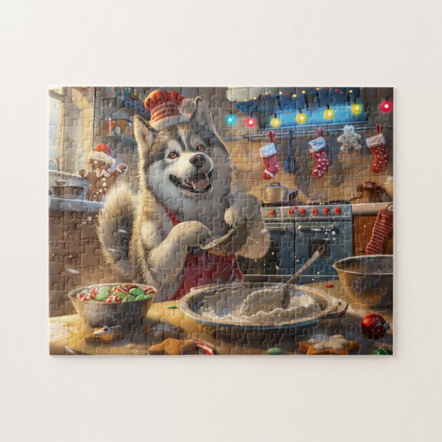 Quebra-cabeça Baking de Férias Malamute no Alasca: Natal Festivo (Horizontal)