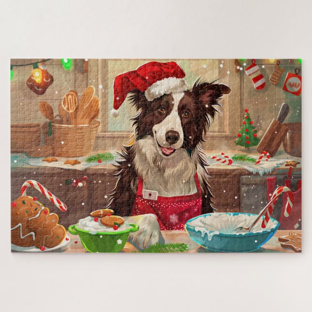 Quebra-cabeça Baking de Natal do Border Collie: Natal Festivo (Horizontal)