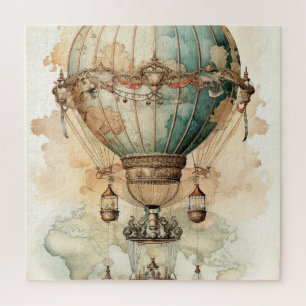 Quebra-cabeça Balão de Ar Quente Azul Vintage Steampunk (2)