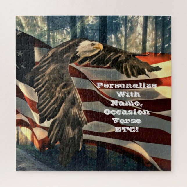Quebra-cabeça Bald Eagle American Flag Country Road Jigsaw Puzzl (Vertical)