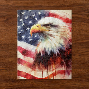 Quebra-cabeça Bald Eagle com bandeira dos Estados Unidos
