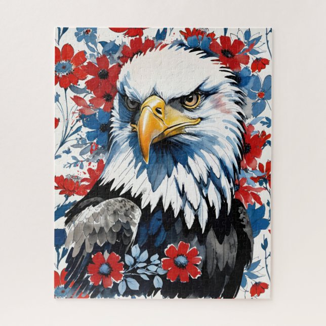 Quebra-cabeça Bald Eagle Red White e Blue Floral EUA (Vertical)