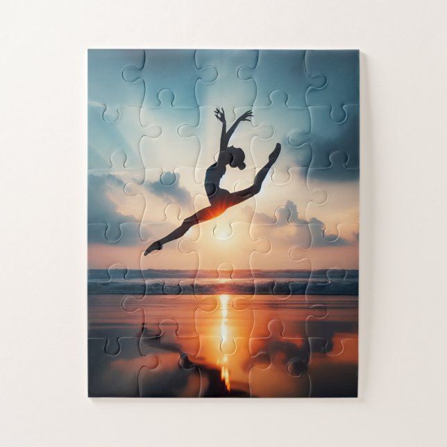 Quebra-cabeça ballerina and lake with sunset puzzle (Vertical)