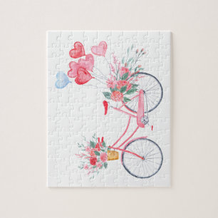 Quebra-cabeça Balões da bicicleta e do coração do rosa dos