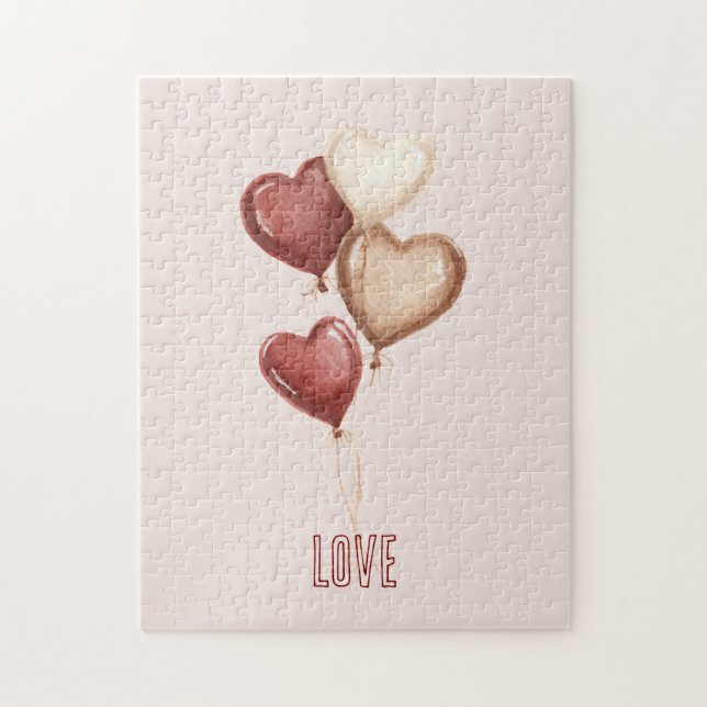 Quebra-cabeça Balões de Coração de Amor Rosa Creme Vermelho (Vertical)