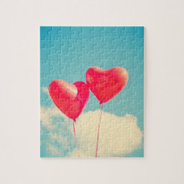 Quebra-cabeça Balões do Coração Vermelho Contra o Céu Nublado