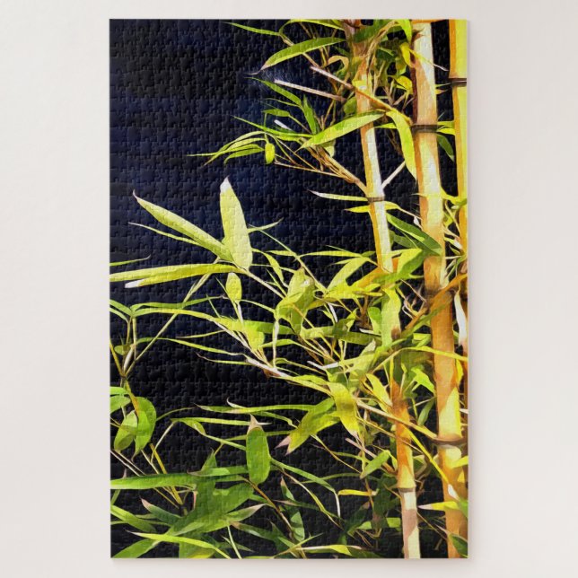Quebra-cabeça Bambu Foliage Arte Tropical Em Preto (Vertical)